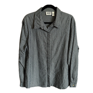 Vintage Chico's Design Gray and White Stripe Button Up Blouse Top XL Minimalist